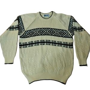 Men's Cream and Black Patterned Sweater